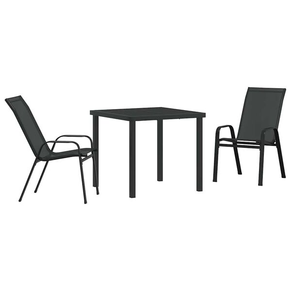 vidaXL Garden Dining Set 3 pcs Black Powder-coated Steel