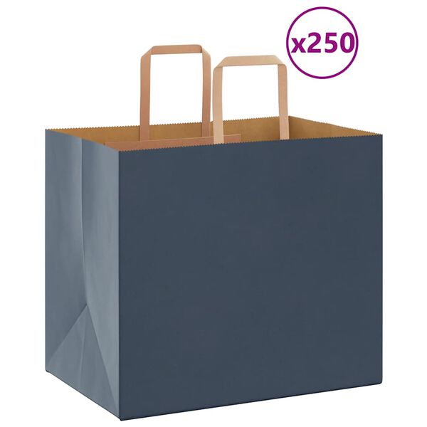 vidaXL Paper Bags 250 pcs with Handles Blue 32x22x28 cm