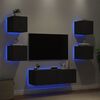 vidaXL 5 Piece TV Wall Cabinets with LED Lights Black