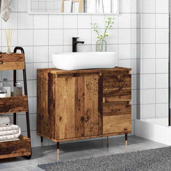 vidaXL Bathroom Cabinet Old Wood 65x33x60 cm Engineered Wood