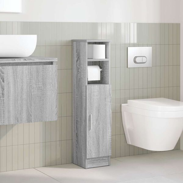 vidaXL Bathroom Cabinet with Roll Holder Grey Sonoma 20.5x22x90 cm