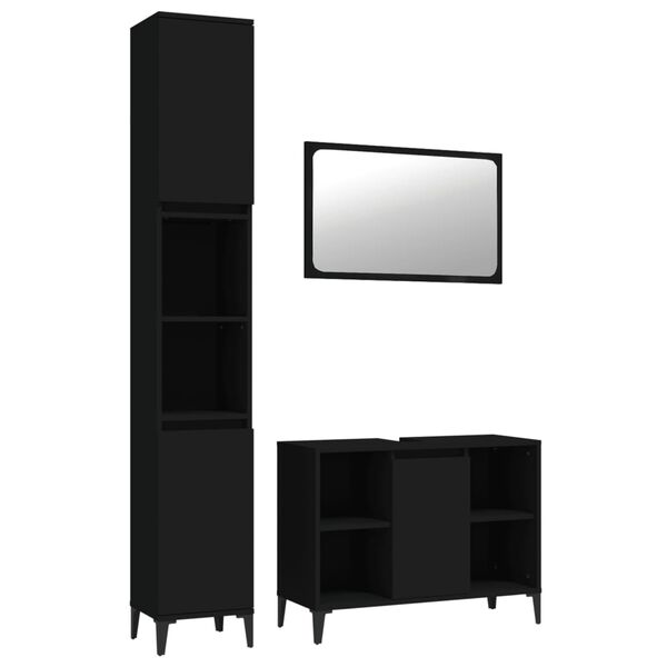 vidaXL 3 Piece Bathroom Furniture Set Black Engineered Wood