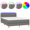 vidaXL Box Spring Bed with Mattress&LED Dark Grey 140x190cm Fabric