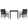 vidaXL Garden Dining Set with Cushion 3 pcs Grey and Black Rattan