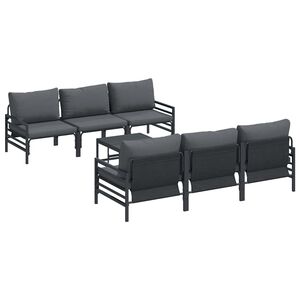 vidaXL Garden Sofa Set with Cushion 7 pcs Black Steel