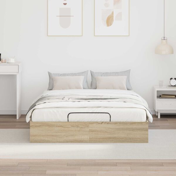 vidaXL Ottoman Bed Frame Sonoma Oak 193 x 140 x 25 cm Engineered Wood