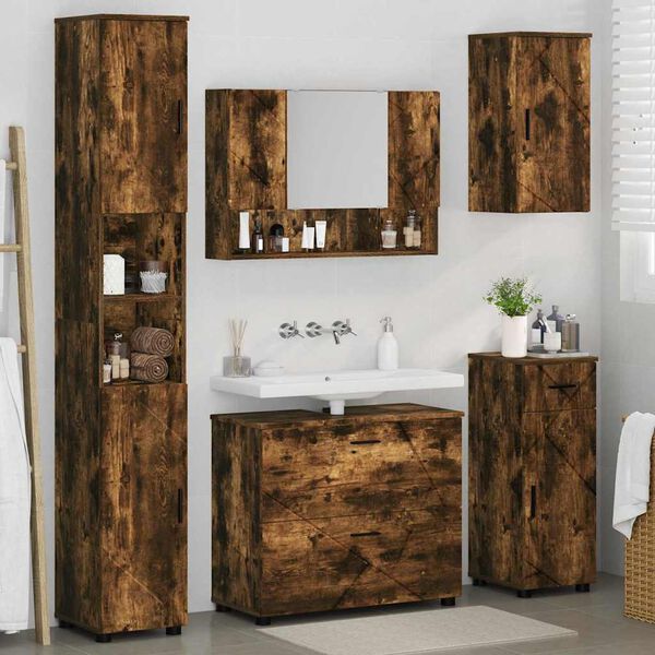 vidaXL Bathroom Furniture Set with Drawer with Shelf 5 pcs Smoked Oak