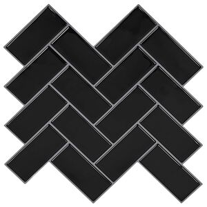 vidaXL Herringbone Tile 10 pcs Black 30 x 30 cm Polyurethane and PET