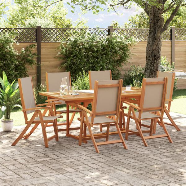 vidaXL 7 Piece Garden Dining Set Solid Wood Acacia and Textilene