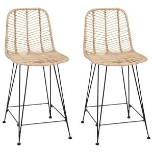 vidaXL Bar Chair 2 pcs Natural 44.5 x 54.5 x 97.5 cm Rattan and Iron