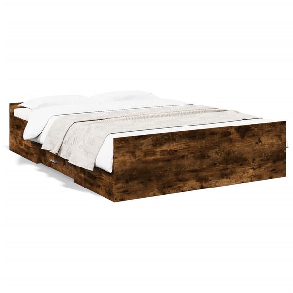 vidaXL Bed Frame with Drawers without Mattress Smoked Oak 120x190 cm Small Double
