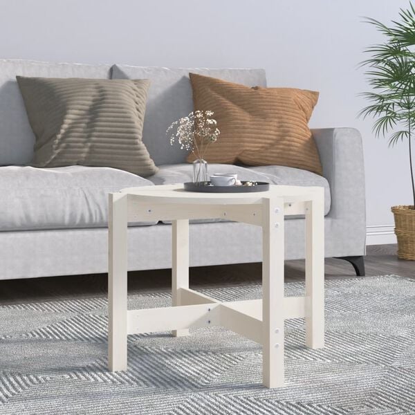vidaXL Coffee Table White &Oslash; 62.5x45 cm Solid Wood Pine