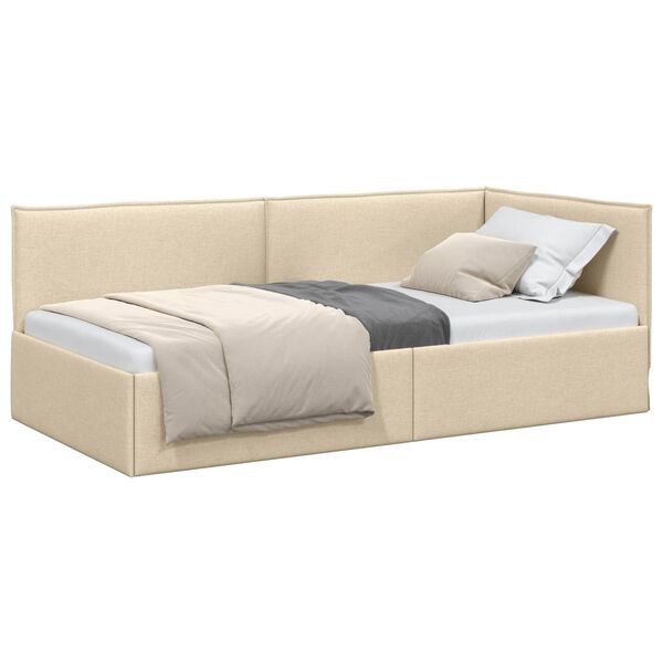 vidaXL Corner Bed Frame with Headboard Cream 100 cm x 200 cm Velvet