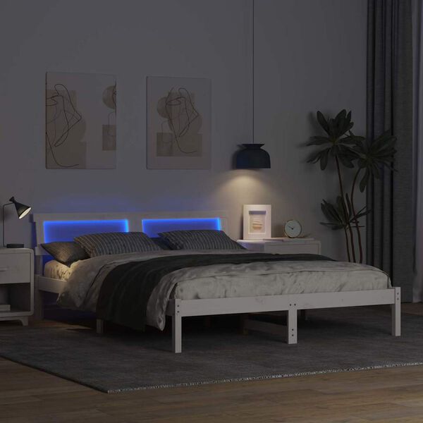 vidaXL Bed Frame with Headboard White 150 x 200 cm Solid Pine Wood