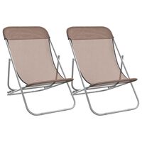 vidaXL Folding Beach Chairs 2 pcs Brown Textilene&Powder-coated Steel