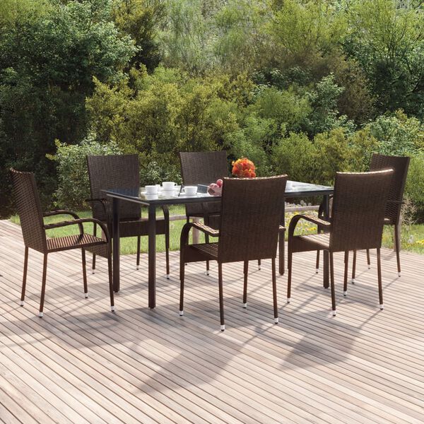vidaXL 7 Piece Garden Dining Set Brown Poly Rattan