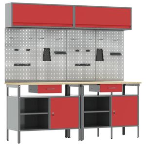 vidaXL Work Bench Set 8 pcs Red and Grey Powder-Coated Steel