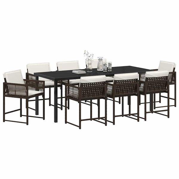 vidaXL Garden Dining Set 9 pcs Brown Poly Rattan