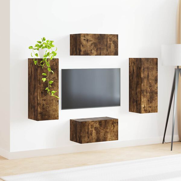 vidaXL TV Cabinet Set Wall-mounted 2 pcs Smoked Oak Engineered Wood