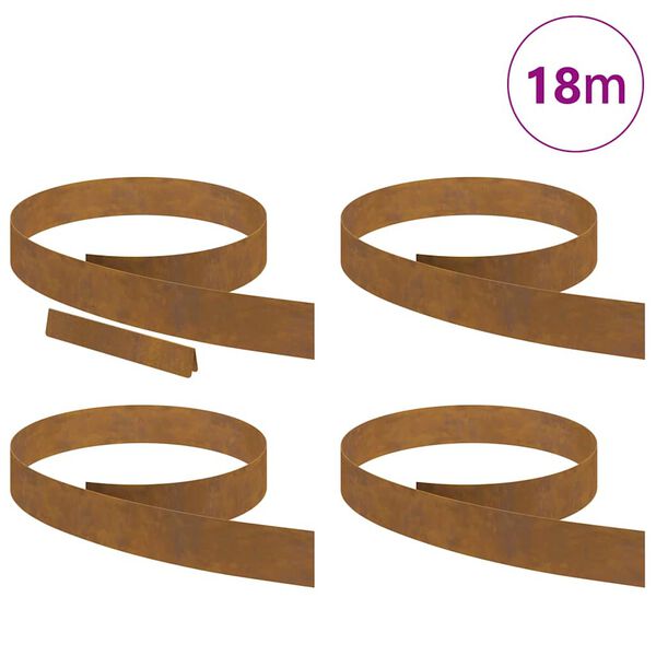 vidaXL Lawn Edging 4 pcs Rusty 450 x 0.05 x 10 cm Weather Steel