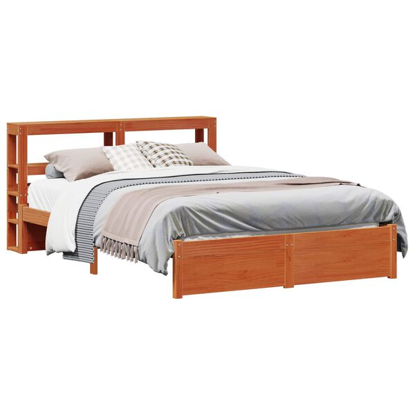 vidaXL Bed Frame with Headboard Wax Brown 140 x 200 cm Solid Pine Wood