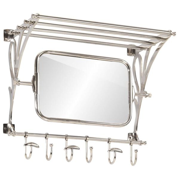 vidaXL Luggage Rack with Coat Hangers & Mirror Wall Mounted Aluminium
