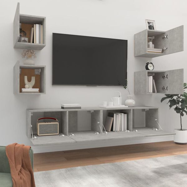 vidaXL 6 Piece TV Cabinet Set Concrete Grey Engineered Wood