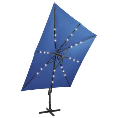 vidaXL Cantilever Umbrella with Pole and LED Lights Azure Blue 300 cm