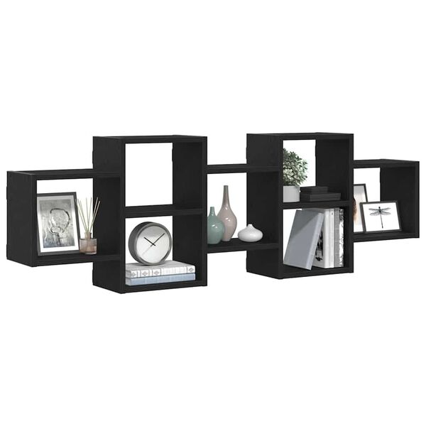 vidaXL Wall Shelf Black Oak 129x18x42 cm Engineered Wood