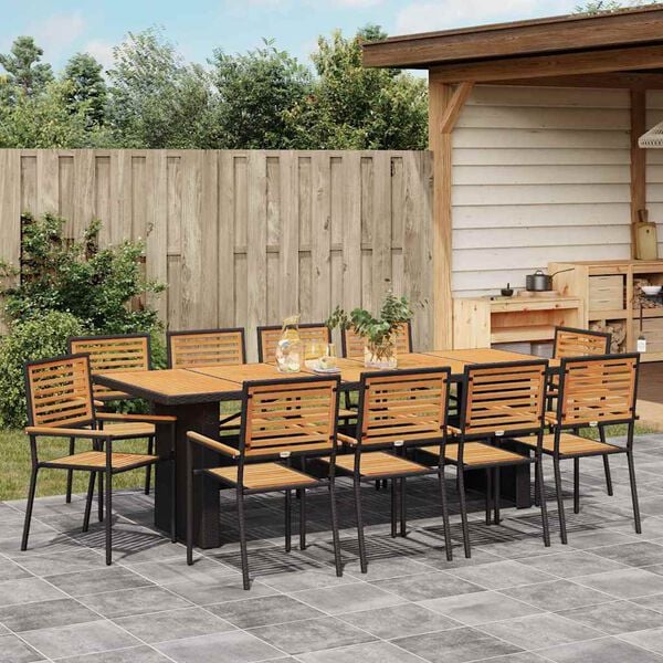 vidaXL Garden Dining Set 11 pcs Black 240 x 90 x 75 cm Poly Rattan