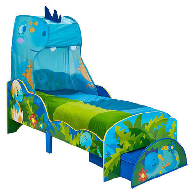 Worlds Apart Toddler Bed with Drawer Dinosaurs 142x77x138cm Blue and Green