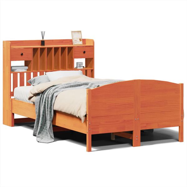 vidaXL Bookcase Bed without Mattress Wax Brown 135x190 cm Double Solid Wood Pine