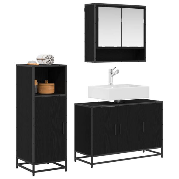 vidaXL Bathroom Furniture Set 3 pcs Black Oak Engineered Wood