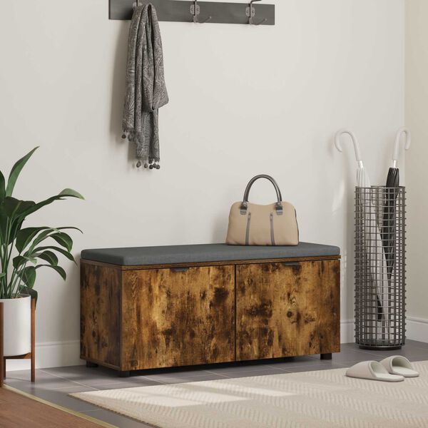 vidaXL Hall Bench with Cushion with Door Smoked Oak 100 x 38 x 46 cm