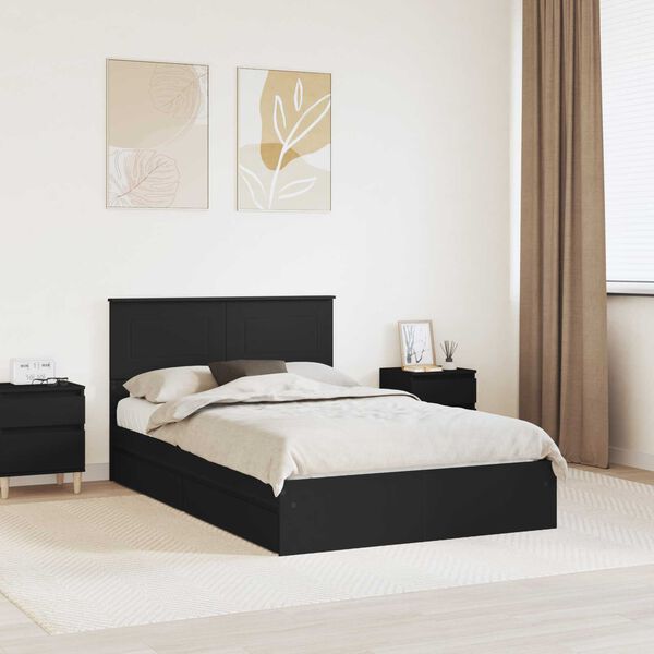 vidaXL Storage Bed with Headboard Black 135 x 190 cm Engineered Wood
