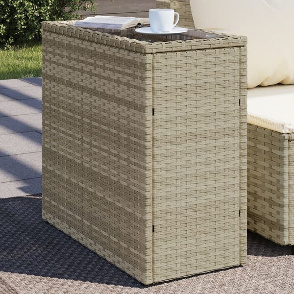 vidaXL Garden Side Table with Glass Top Light Grey 58x27.5x55 cm Poly Rattan