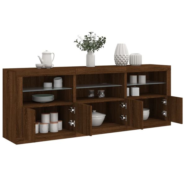 vidaXL Sideboard with LED Lights Brown Oak 181.5x37x67 cm