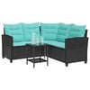 vidaXL Garden Sofa with Cushion 2 pcs Black and Turquoise Poly rattan