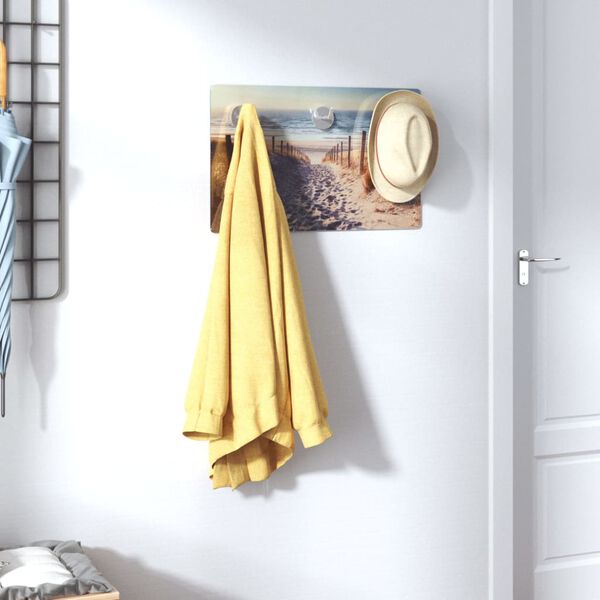 vidaXL Wall Mounted Coat Rack 40x25 cm Tempered Glass Beach