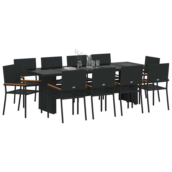 vidaXL Garden Dining Set 11 pcs Black Poly Rattan