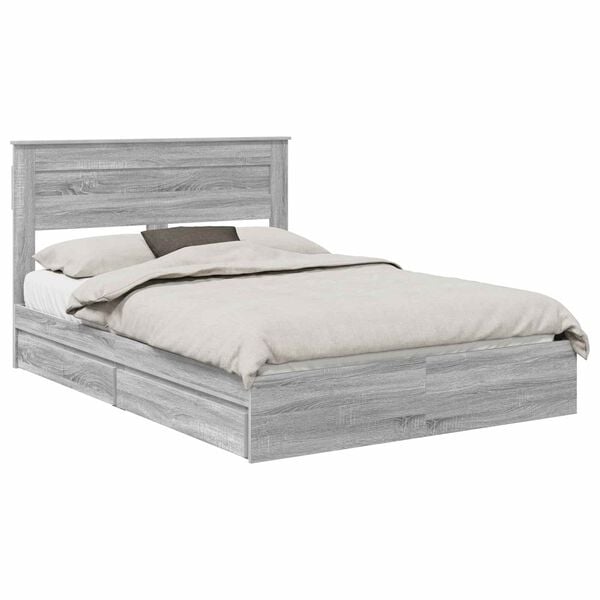 vidaXL Storage Bed Grey Sonoma 140 x 200 cm Engineered Wood