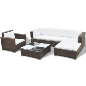 vidaXL 6 Piece Garden Lounge Set with Cushions Poly Rattan Brown