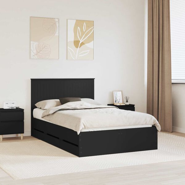 vidaXL Bed Frame with Drawer Black 120 x 190 cm Engineer Wood