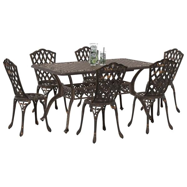 vidaXL Garden Dining Set 7 pcs Bronze Aluminium