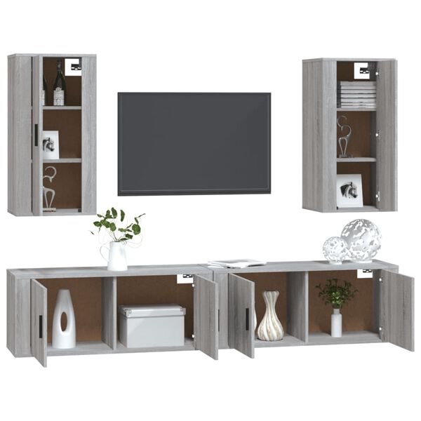 vidaXL 4 Piece TV Cabinet Set Grey Sonoma Engineered Wood