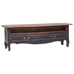 vidaXL Tv Cabinet | Black, Natural Wood | Solid Mahogany Wood | 120 cm width