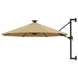 vidaXL Wall-mounted Garden Parasol with LEDs 300 cm Taupe