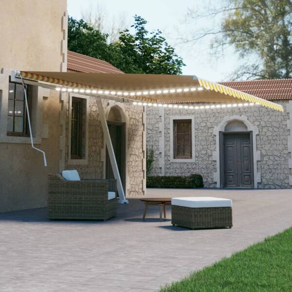 vidaXL Manual Retractable Awning with LED 500x300 cm Yellow and White
