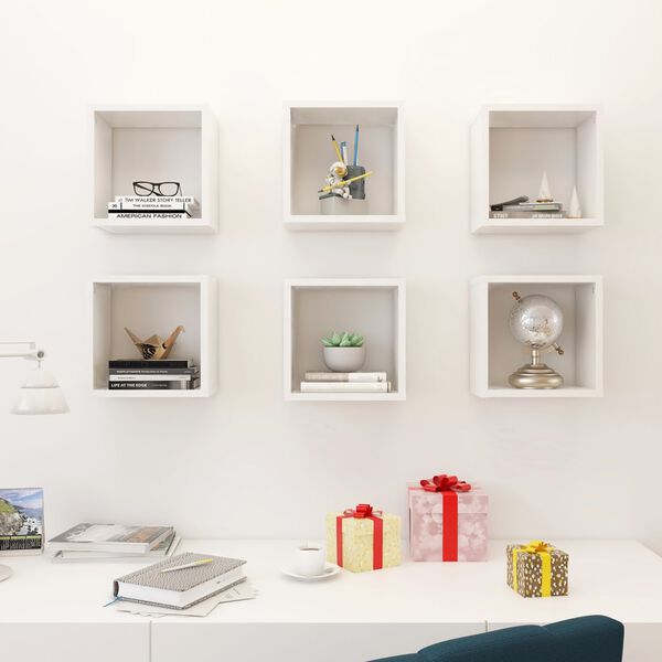 vidaXL Wall Cube Shelves 6 pcs High Gloss White 26x15x26 cm