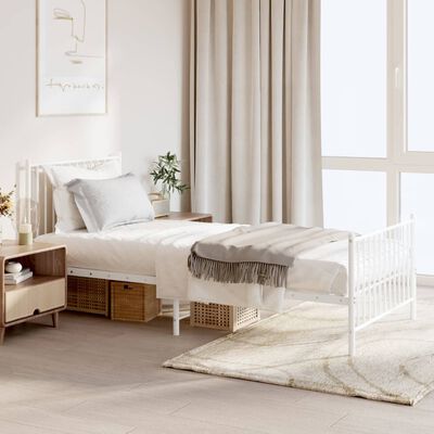 vidaXL Metal Bed Frame with Headboard and Footboard White 90x200 cm